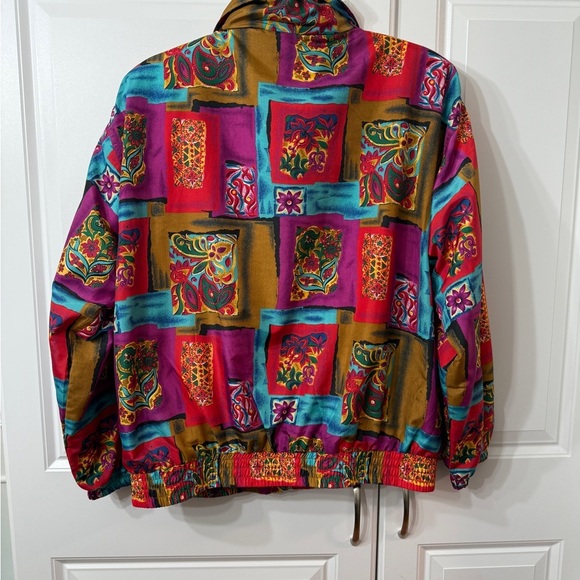 Vintage 90s Y2K EVR Streetwear Scarf Print Silky Jacket Windbreaker Large - Picture 6 of 8